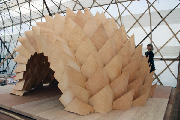 Dragon Skin Pavilion, Hong Kong &Shenzhen Bi-City Biennale of Urbanism/Architecture, Finnish design, Tampere University of Technology, digital fabrication, cnc machines, algorithmic design, plywood sculpture