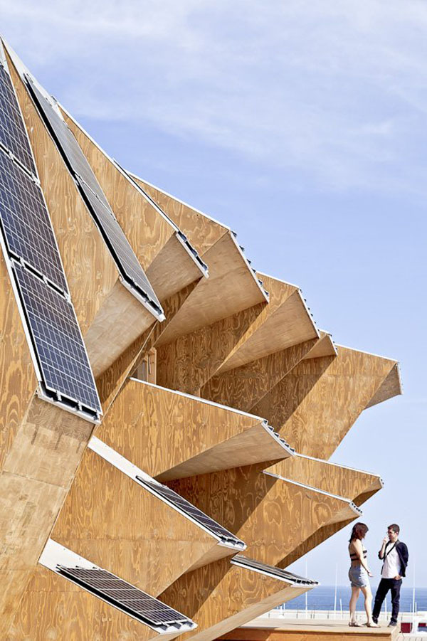 Endessa Pavilion IAAC, solar facade, wood architecture, sustainable architecture, photovoltaics, student work