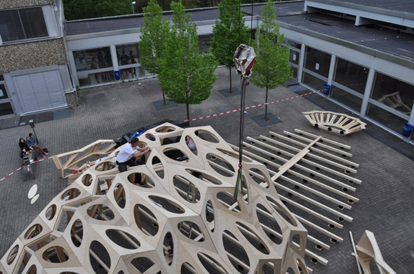 Bowoos Temporary Pavilion, Saarland University, marine biodiversity, lightweight material, wooden pavilion, shell-like structure, student work, german contemporary architecture