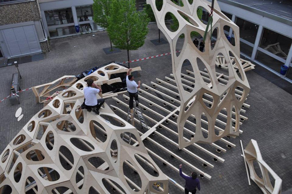 Bowoos Temporary Pavilion, Saarland University, marine biodiversity, lightweight material, wooden pavilion, shell-like structure, student work, german contemporary architecture