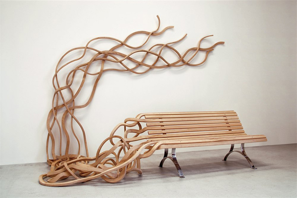 Pablo Reinoso, Carpenters Workshop Gallery, Spaghetti Bench, furniture design, wood furniture, wood bending, public benches design