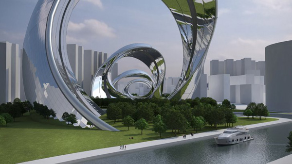 Sonik Module, shanghai architecture, chinese architecture, spiral architecture, spiral building, multi-program building, public transportation, micro-climate