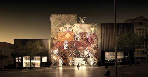 Fashion, Louis Vuitton, Manuelle Gautrand, Manuelle Gautrand Architecture, Seoul, South Korea, landmark architecture, glass panels, transparence