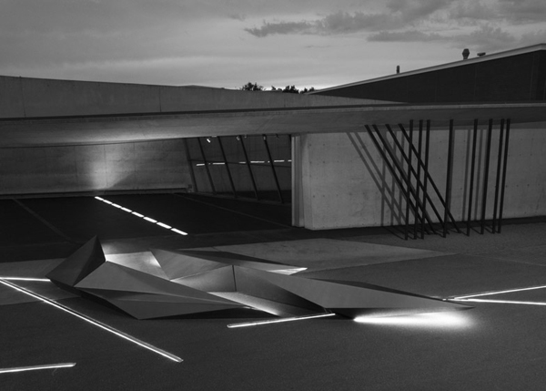 Zaha Hadid, Zaha Hadid Architects, Swarovski, Vitra Campus, Germany, polished steel, Prima, outdoor installation, faceted installation, urban furniture