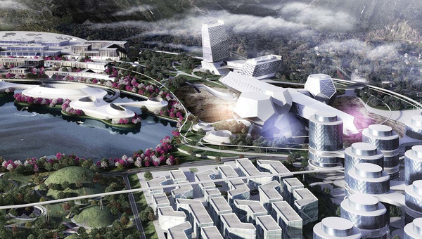Crystal World, Asymptote Architecture, Hani Rashid, Lise Anne Couture, Changsha EcoTech Resort City, suspended assembly, dynamic, architectural attraction, Changsha, China