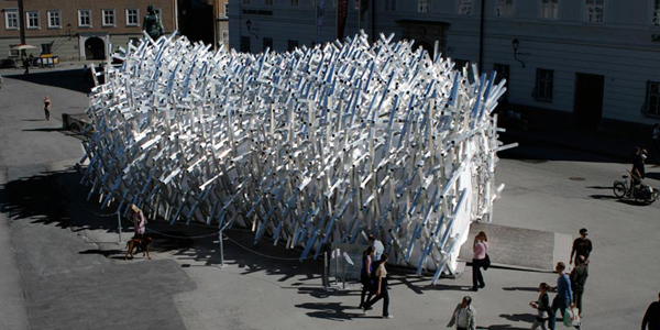 Temporary Art Pavilion, temporary structure, contemporary art, Salzburg, Austria, Austrian State of Salzburg, Soma Architecture, mass-like structure, aluminum, conglomerate, aggregation