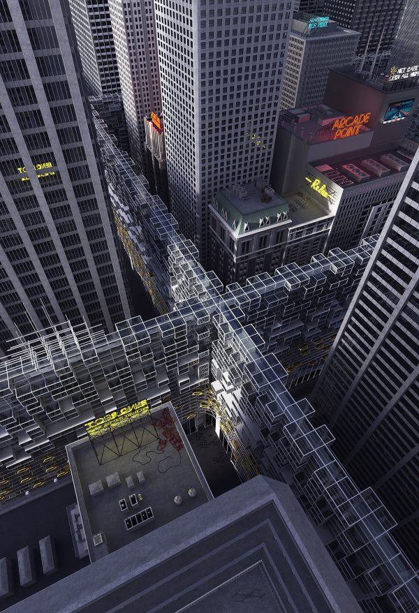 NYC Grid: Continuous Skyscraper Above Streets